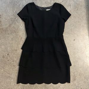 Scalloped and Tiered Black Dress from LOFT, Size 12